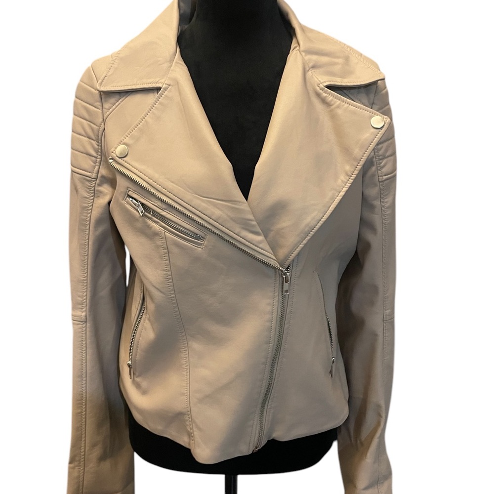 Women's Moto,Faux Leather Jacket Rose,Champagne,Beige,colored Motorcycle,Large